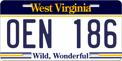 WV license plate OEN186