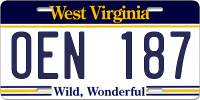 WV license plate OEN187