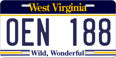 WV license plate OEN188