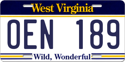 WV license plate OEN189