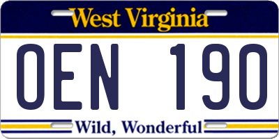 WV license plate OEN190