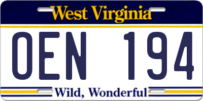 WV license plate OEN194