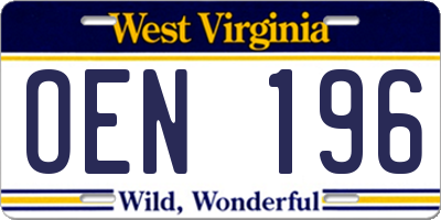 WV license plate OEN196