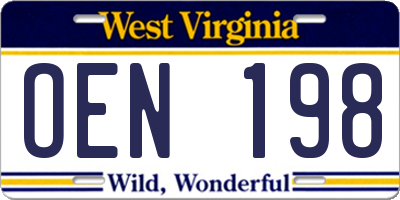 WV license plate OEN198