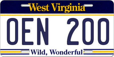 WV license plate OEN200