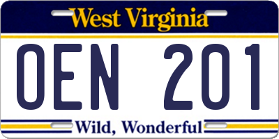 WV license plate OEN201