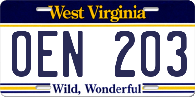 WV license plate OEN203