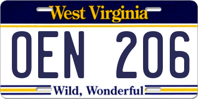 WV license plate OEN206