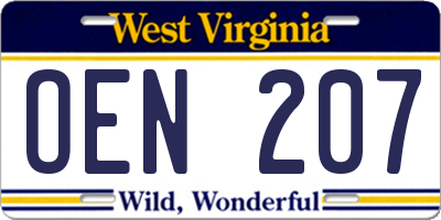 WV license plate OEN207