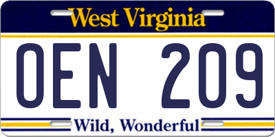 WV license plate OEN209