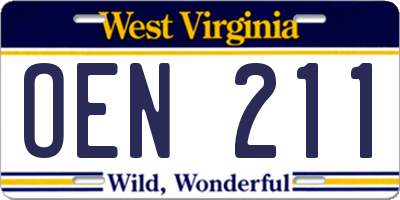 WV license plate OEN211