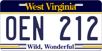 WV license plate OEN212