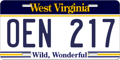WV license plate OEN217