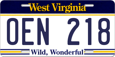 WV license plate OEN218