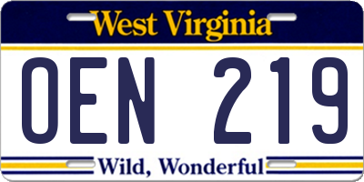 WV license plate OEN219