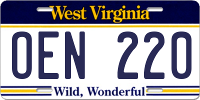 WV license plate OEN220