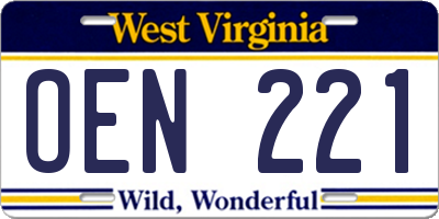 WV license plate OEN221