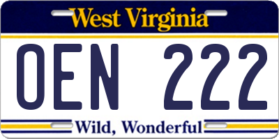 WV license plate OEN222
