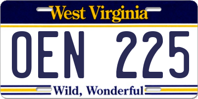 WV license plate OEN225