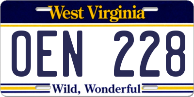 WV license plate OEN228