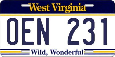 WV license plate OEN231