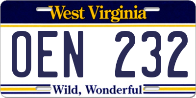 WV license plate OEN232