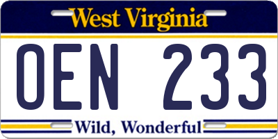 WV license plate OEN233