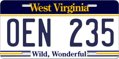 WV license plate OEN235