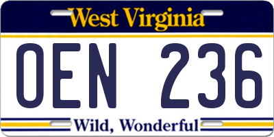 WV license plate OEN236