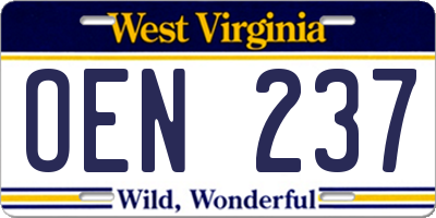 WV license plate OEN237