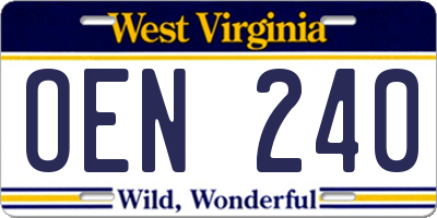 WV license plate OEN240