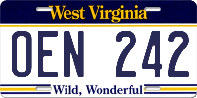WV license plate OEN242