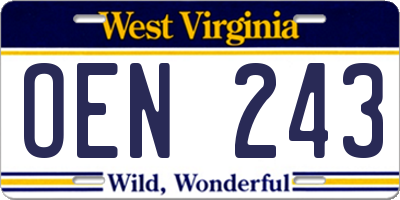WV license plate OEN243
