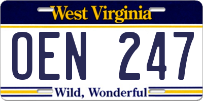 WV license plate OEN247