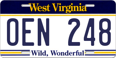 WV license plate OEN248
