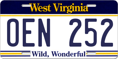WV license plate OEN252