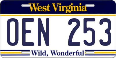 WV license plate OEN253
