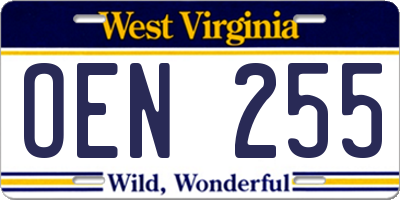 WV license plate OEN255