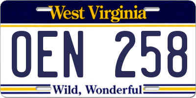 WV license plate OEN258