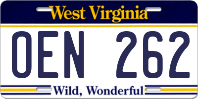 WV license plate OEN262