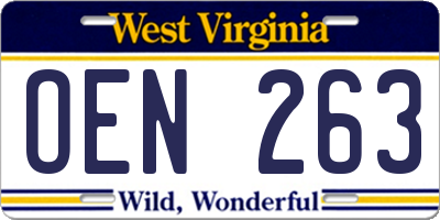 WV license plate OEN263