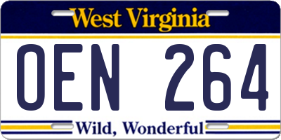 WV license plate OEN264