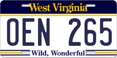WV license plate OEN265