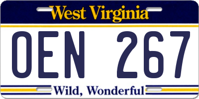 WV license plate OEN267