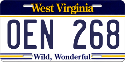 WV license plate OEN268