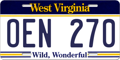 WV license plate OEN270