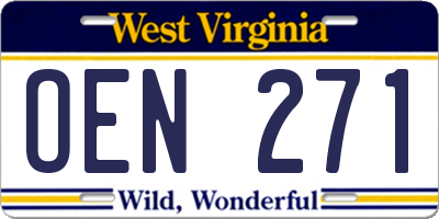 WV license plate OEN271