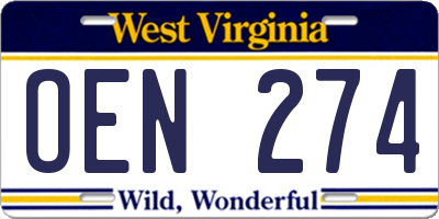 WV license plate OEN274
