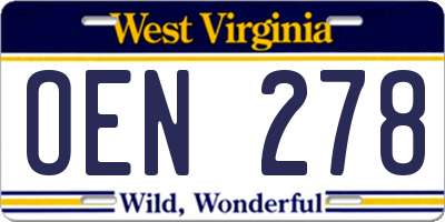 WV license plate OEN278