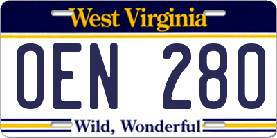 WV license plate OEN280